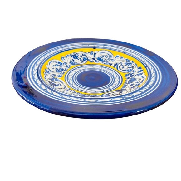 Blue White Yellow Shallow Bowl Plate 9 3/4 Inch L Marked Sevilla - Picture 3 of 6